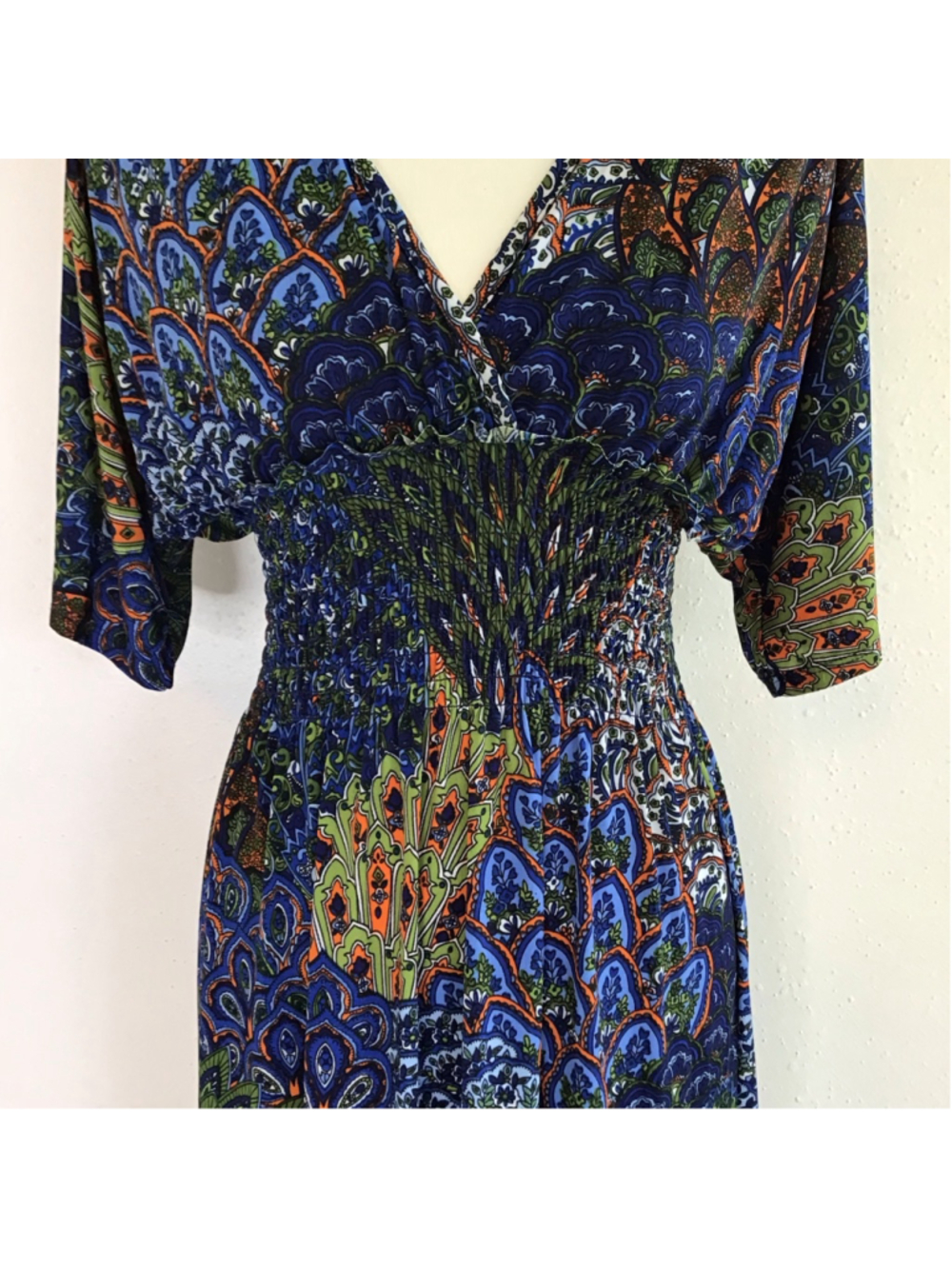 5th & love Women Elegant Blue Green Peacock Paisley Maxi Dress no size tag - Picture 5 of 12